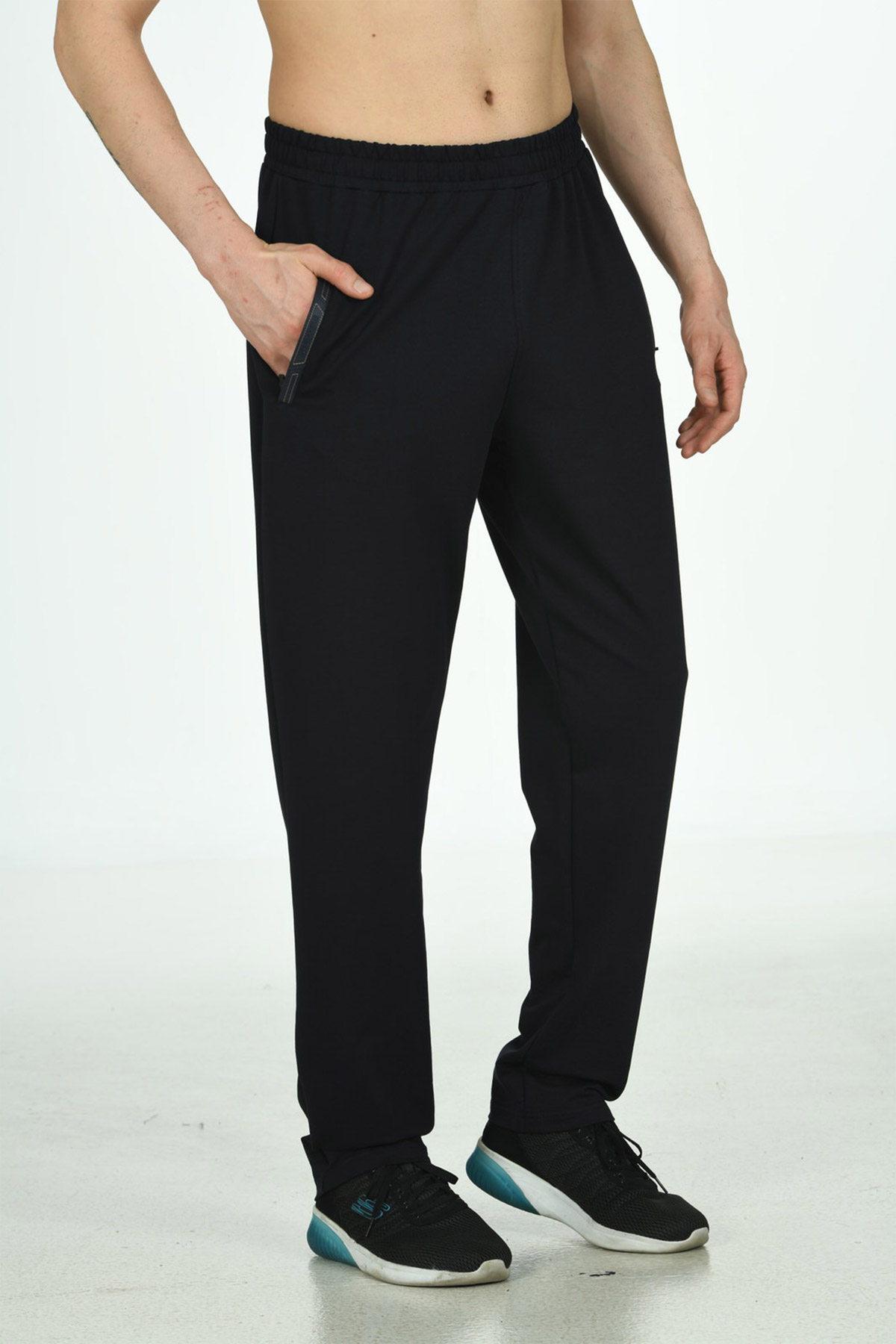 Fm Teksitl Erkek Tek Alt Eşofman Cep Fermuarlı Armalı - Lacivert - Thumbnail