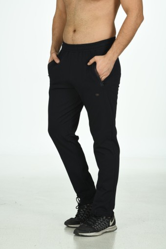 FM TEKSTİL - Fm Teksitl Erkek Tek Alt Eşofman Cep Fermuarlı Armalı - Siyah