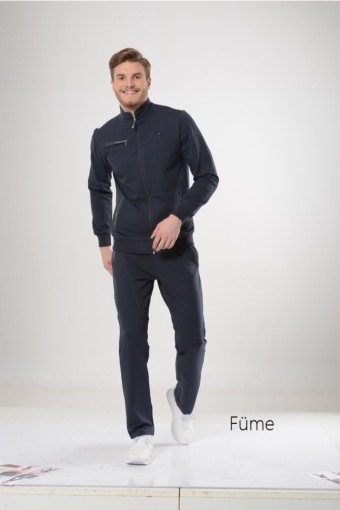 FM TEKSTİL - Fm Tekstil Erkek Eşofman Takım Cotton Kol Manşetli - Siyah