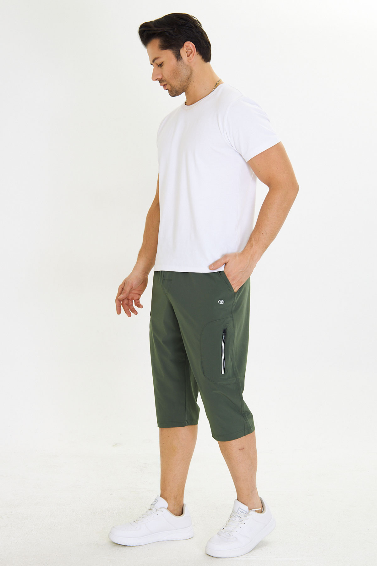 FM Tekstil Erkek Tek Alt Kapri Büyük Beden Bistrech - Haki Yeşili - Thumbnail