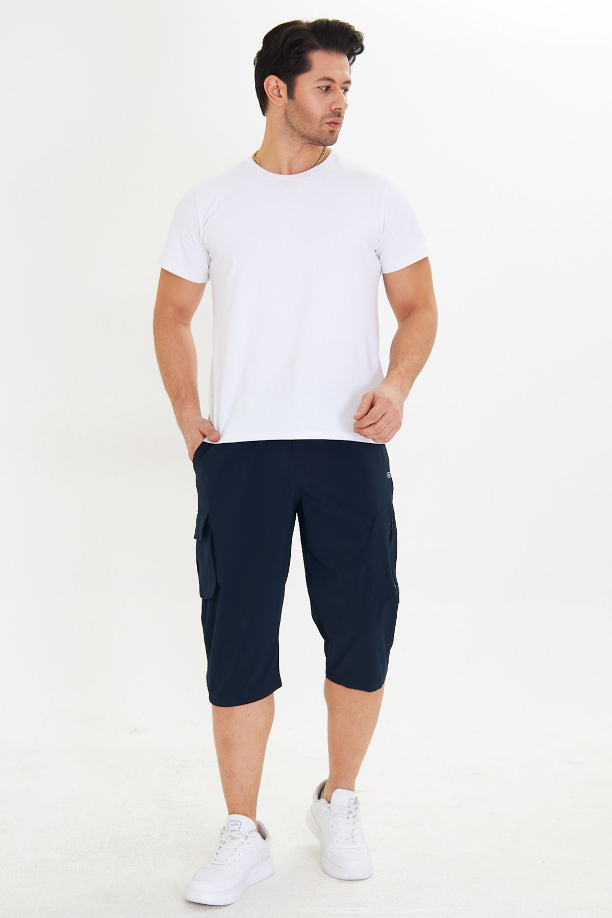 FM Tekstil Erkek Tek Alt Kapri Büyük Beden Bistrech - Lacivert - Thumbnail