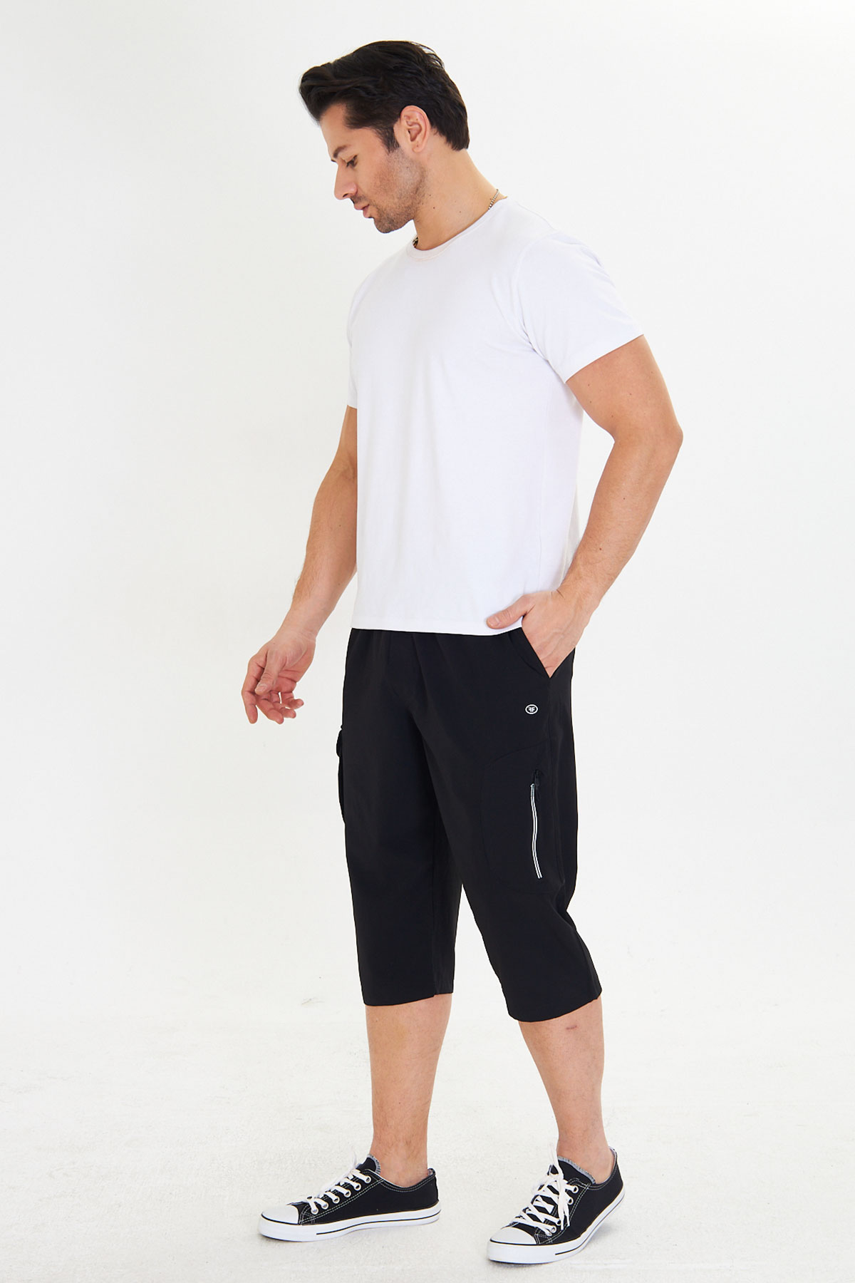 FM Tekstil Erkek Tek Alt Kapri Büyük Beden Bistrech - Siyah - Thumbnail