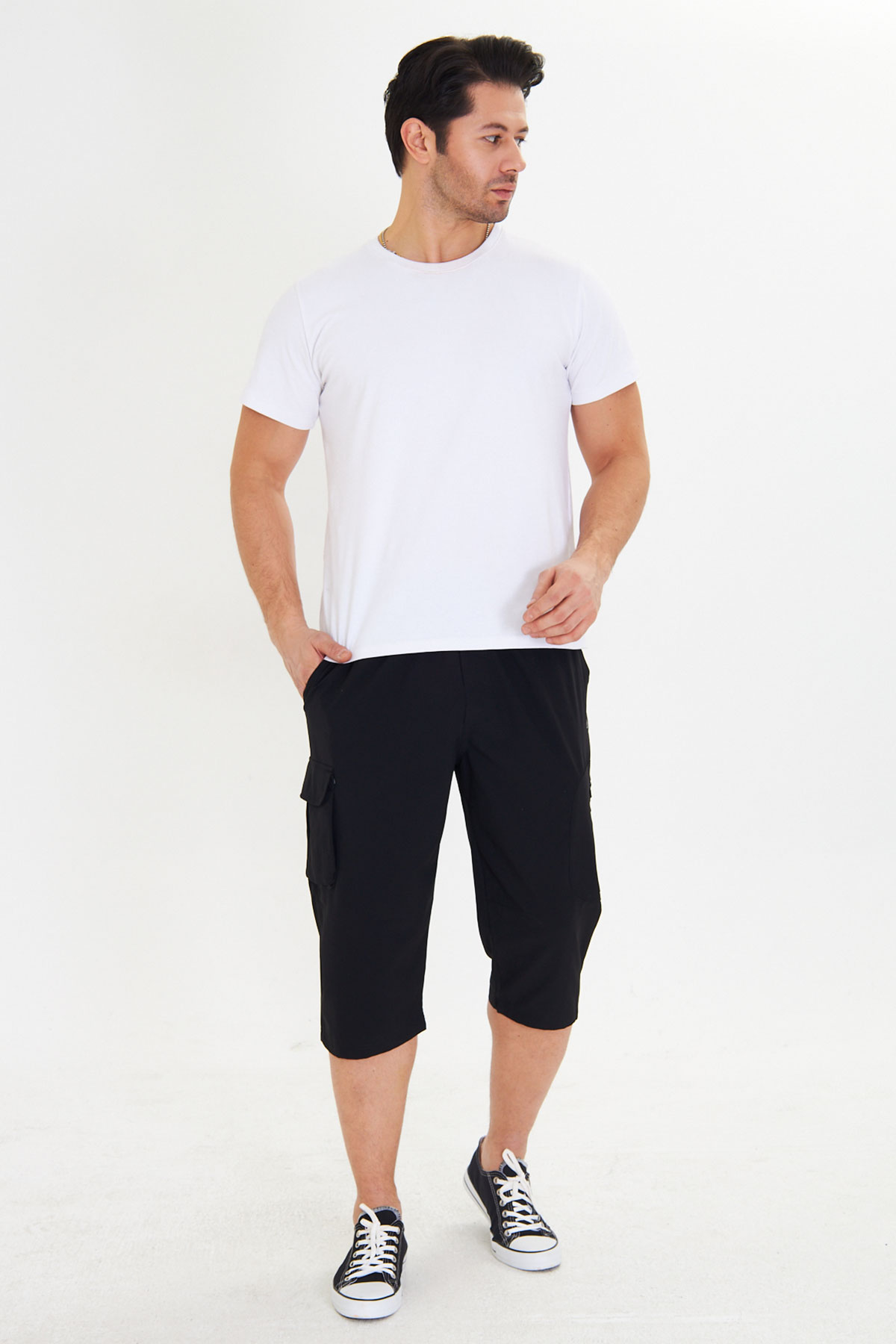 FM Tekstil Erkek Tek Alt Kapri Büyük Beden Bistrech - Siyah - Thumbnail