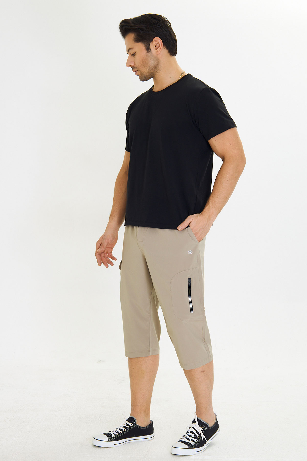 FM Tekstil Erkek Tek Alt Kapri Büyük Beden Bistrech - Taş - Thumbnail