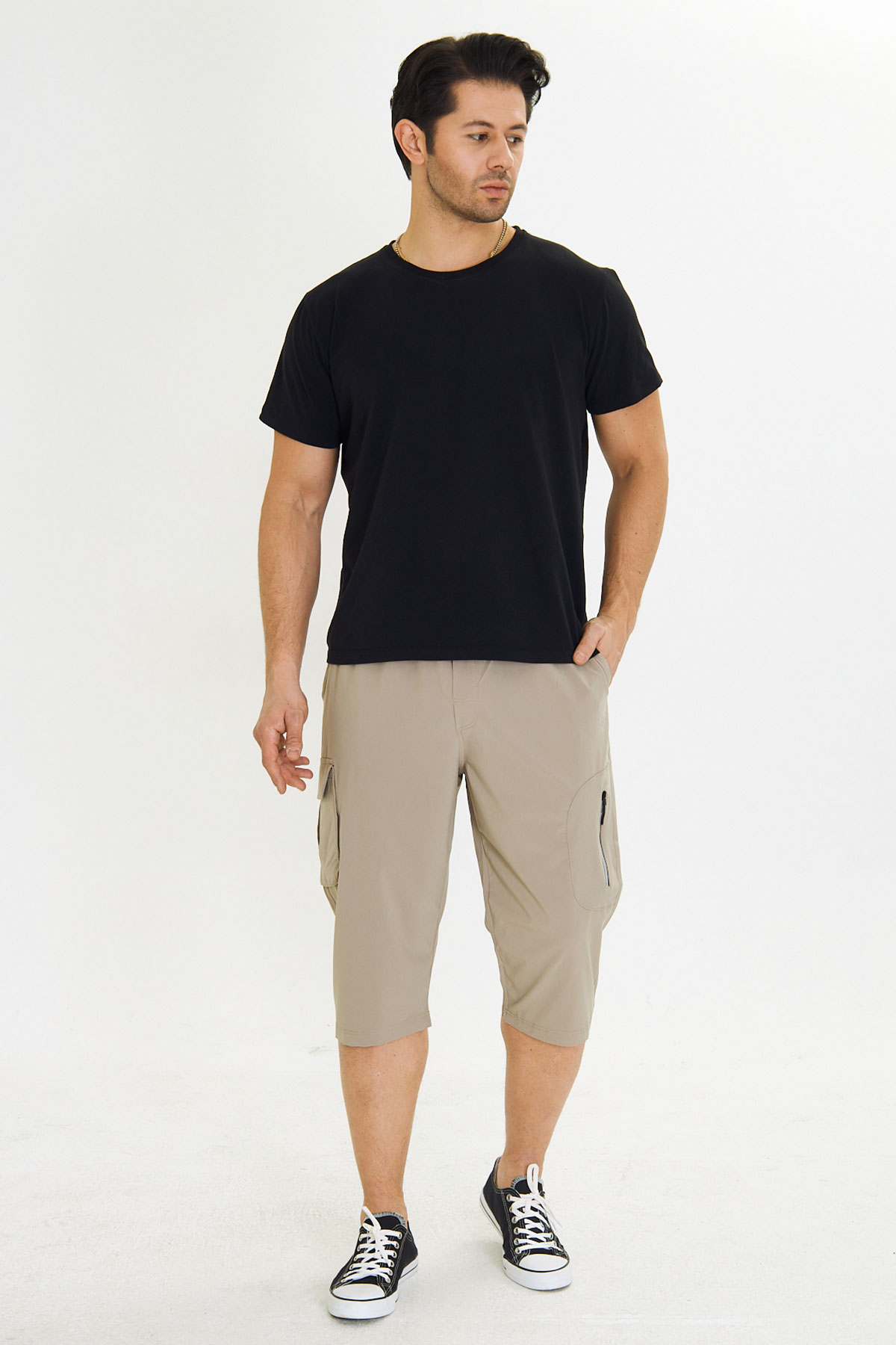 FM Tekstil Erkek Tek Alt Kapri Büyük Beden Bistrech - Taş - Thumbnail