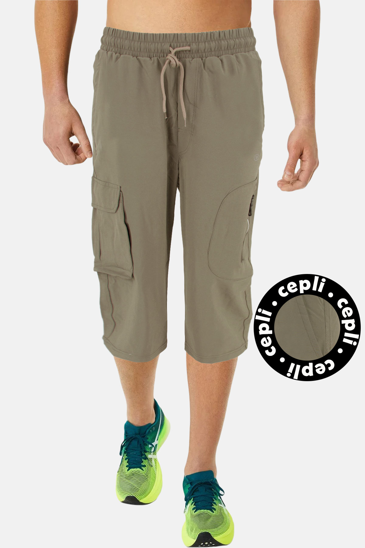 FM Tekstil Erkek Tek Alt Kapri Cep Detaylı Poly Stretch - Bej - Thumbnail