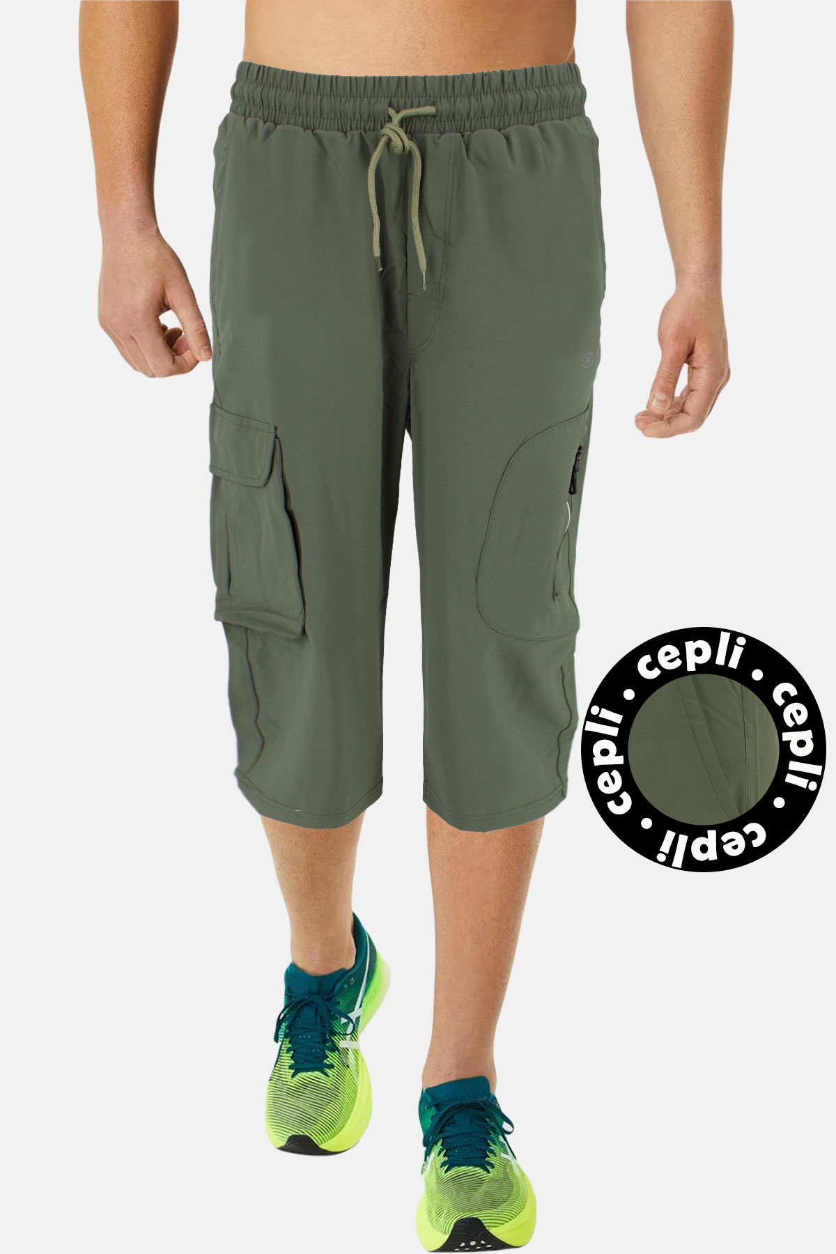 FM Tekstil Erkek Tek Alt Kapri Cep Detaylı Poly Stretch - Haki Yeşili - Thumbnail