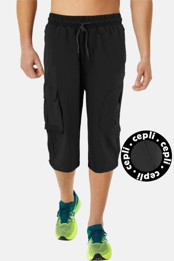 FM TEKSTİL - FM Tekstil Erkek Tek Alt Kapri Cep Detaylı Poly Stretch - Siyah