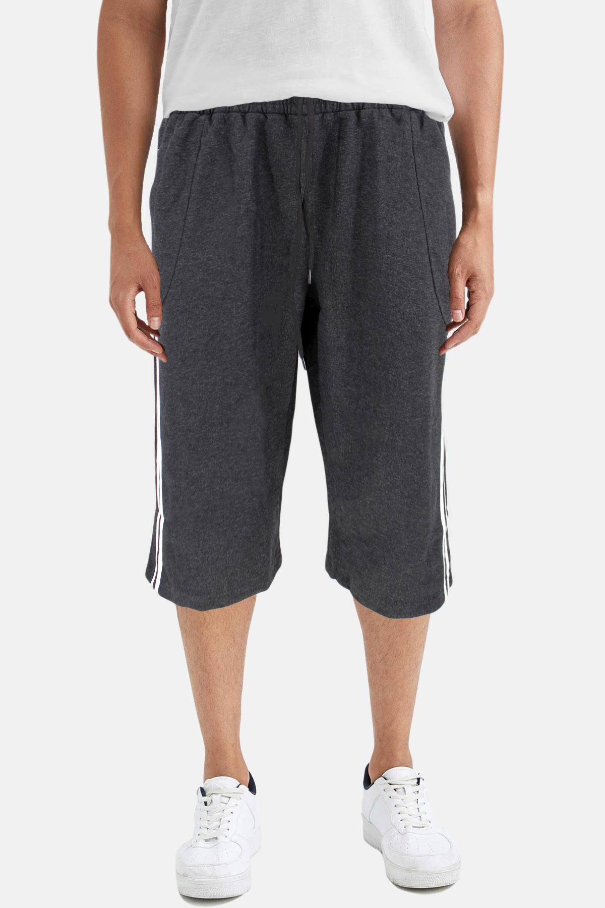 FM Tekstil Erkek Tek Alt Kapri Cepli Pamuklu - Antrasitmelanj - Thumbnail