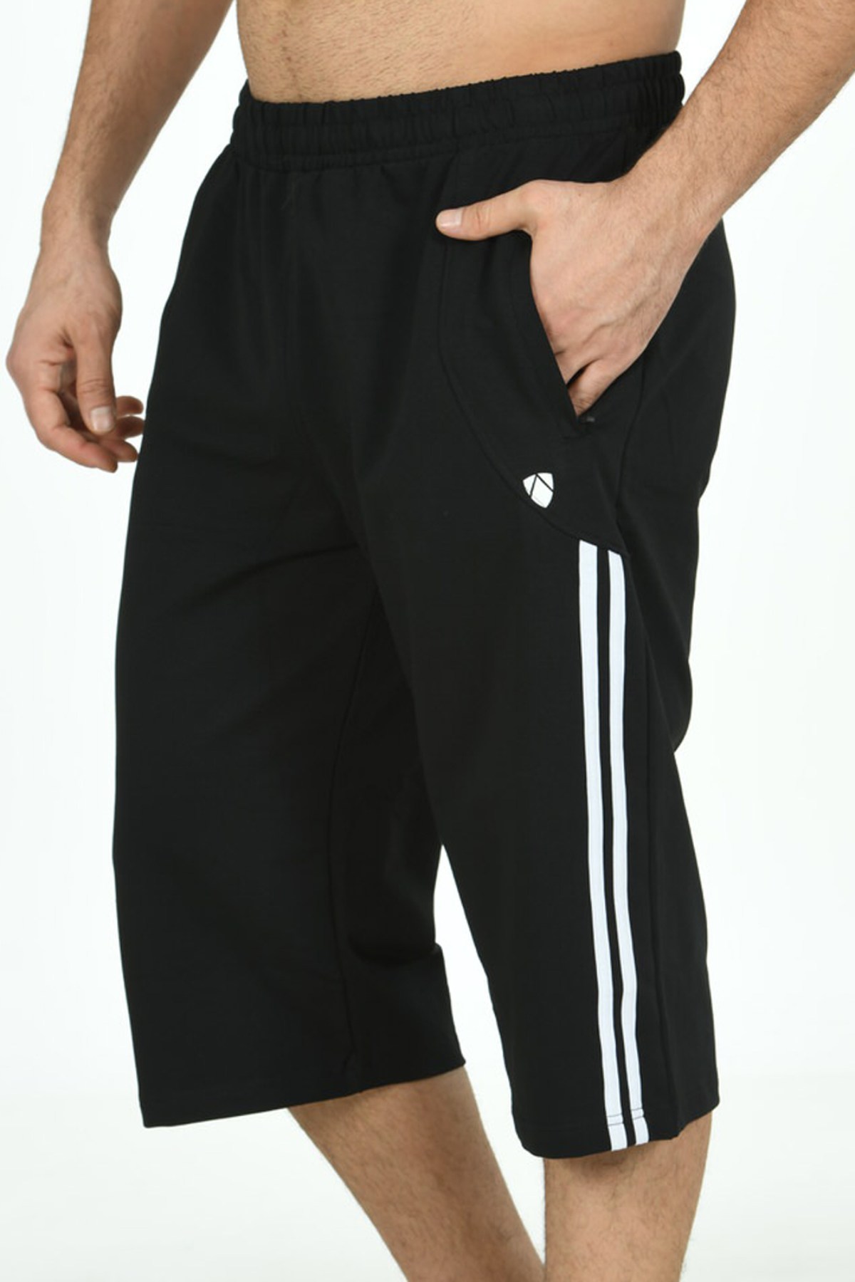 FM Tekstil Erkek Tek Alt Kapri Cepli Pamuklu - Siyah - Thumbnail