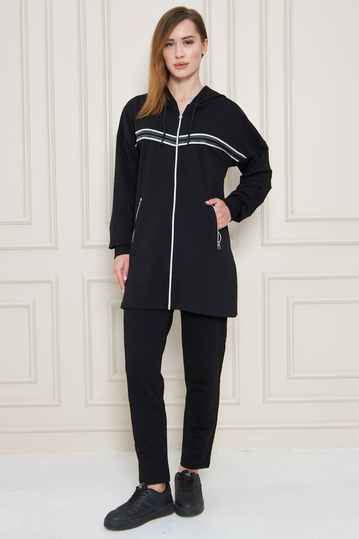 Fm Tekstil Kadın Eşofman Takımı Tunik - Siyah - Thumbnail