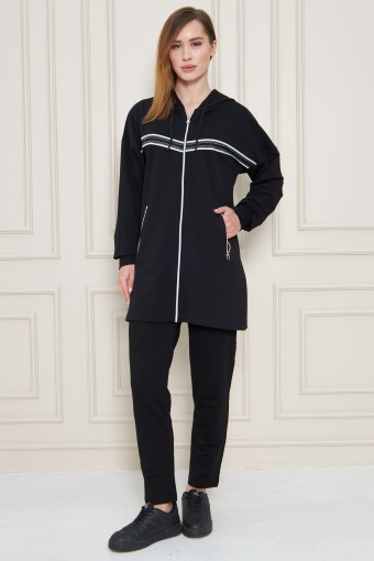 FM TEKSTİL - Fm Tekstil Kadın Eşofman Takımı Tunik - Siyah