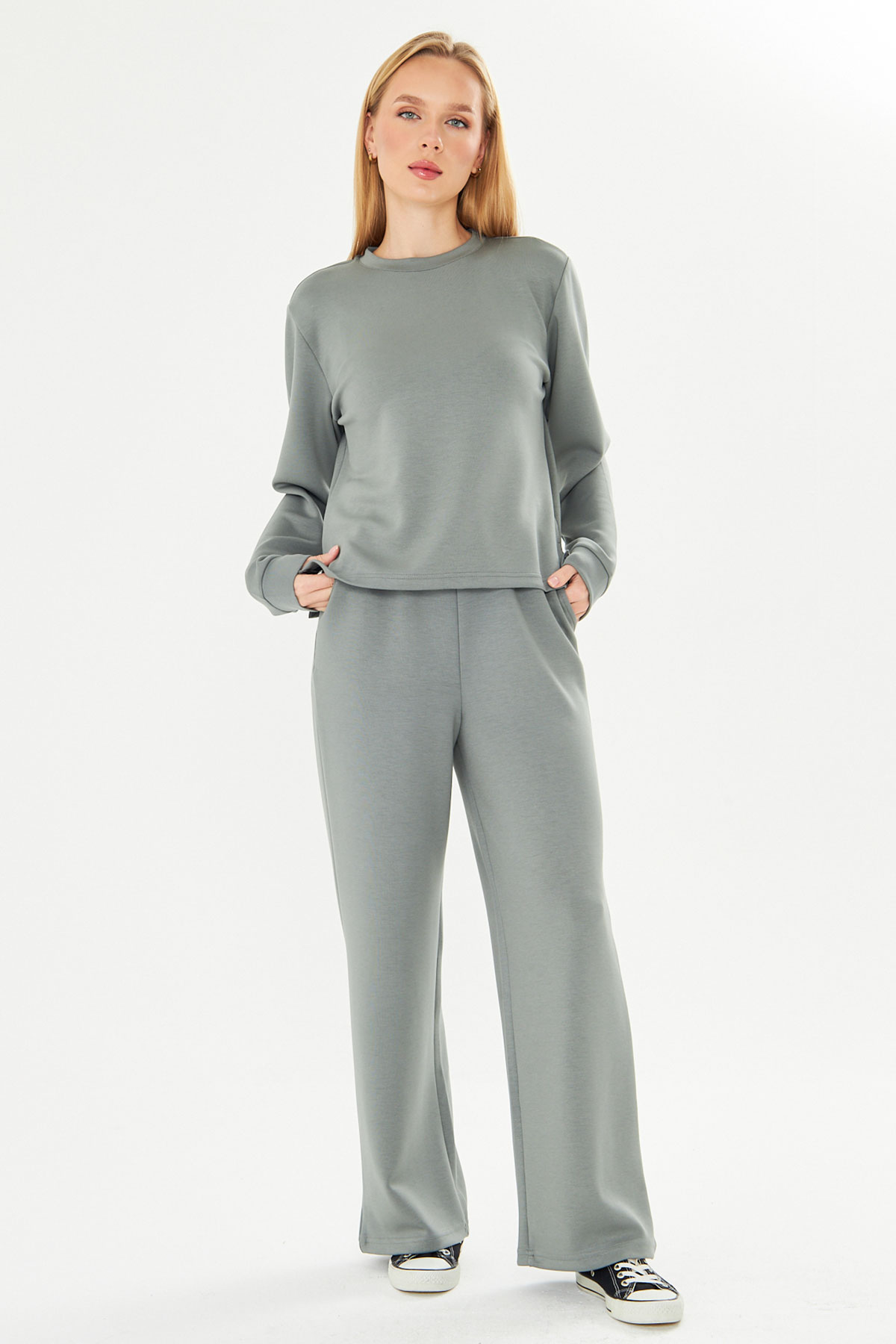 Fm Tekstil Kadın Eşofman Takımı Viskon Düz - Thumbnail