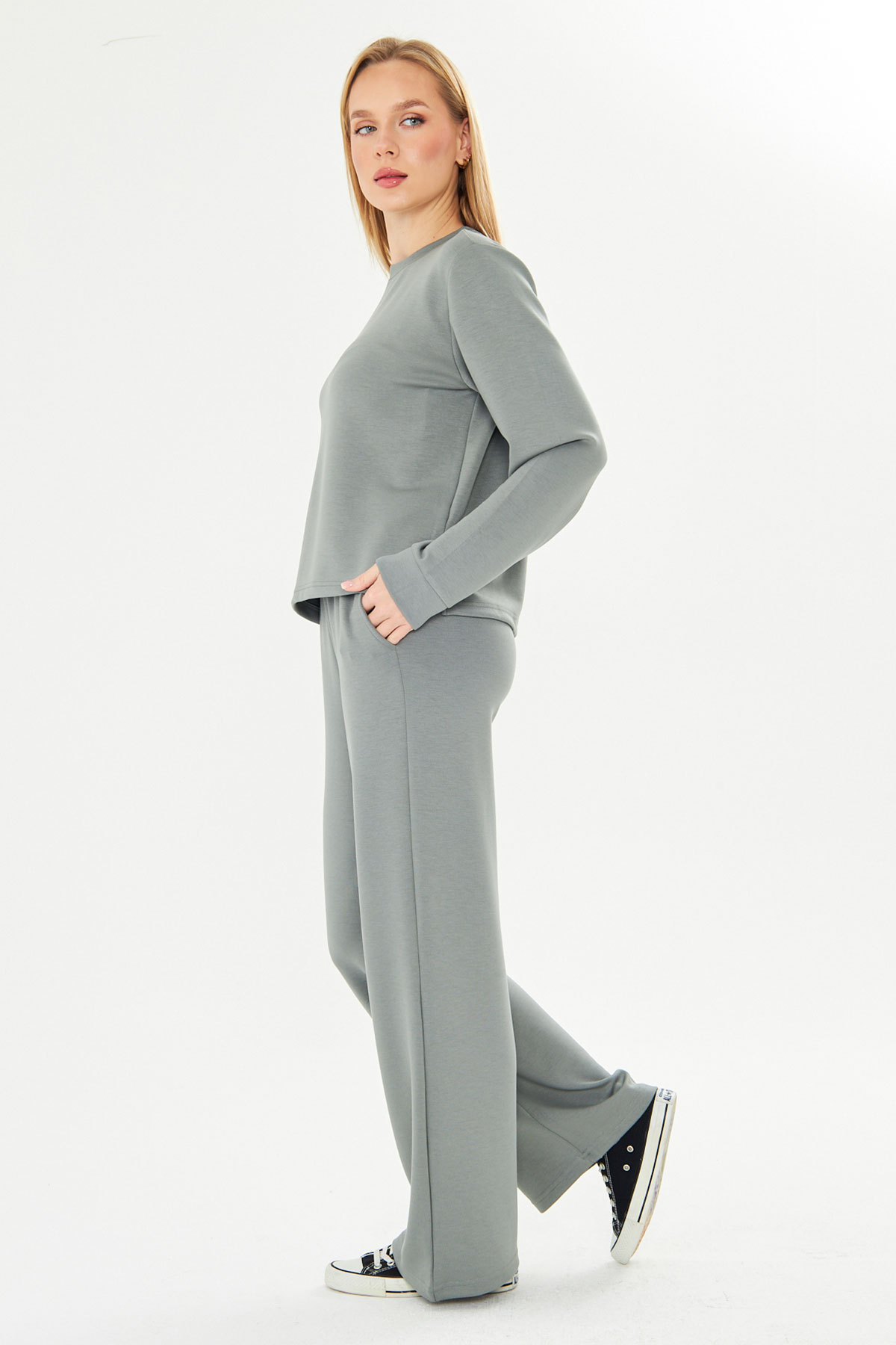 Fm Tekstil Kadın Eşofman Takımı Viskon Düz - Thumbnail