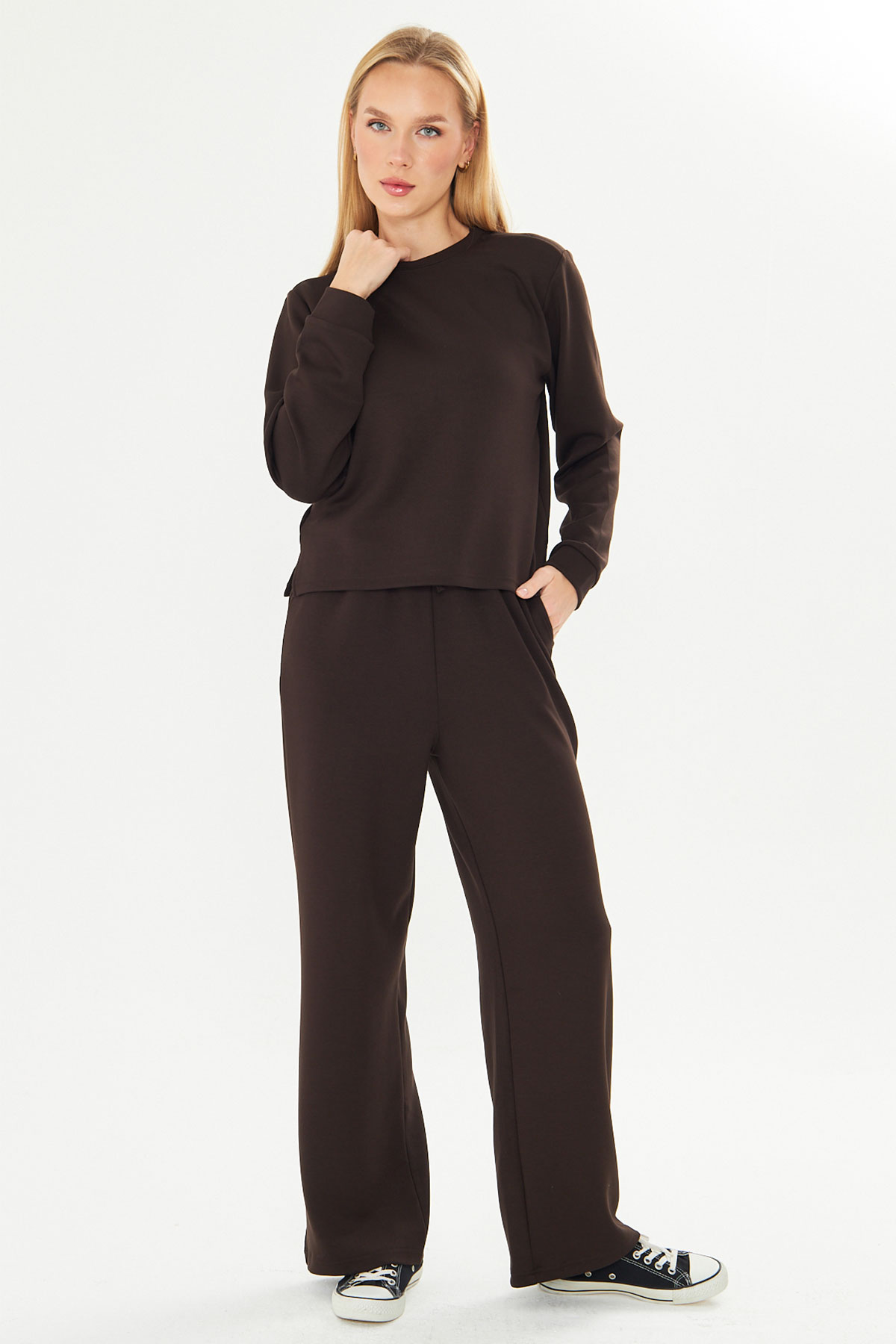 Fm Tekstil Kadın Eşofman Takımı Viskon Düz - Thumbnail