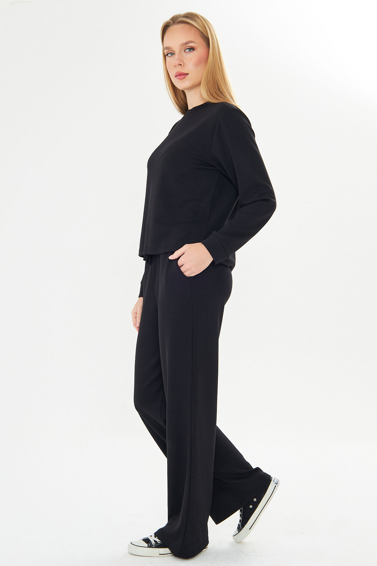 Fm Tekstil Kadın Eşofman Takımı Viskon Düz - Thumbnail