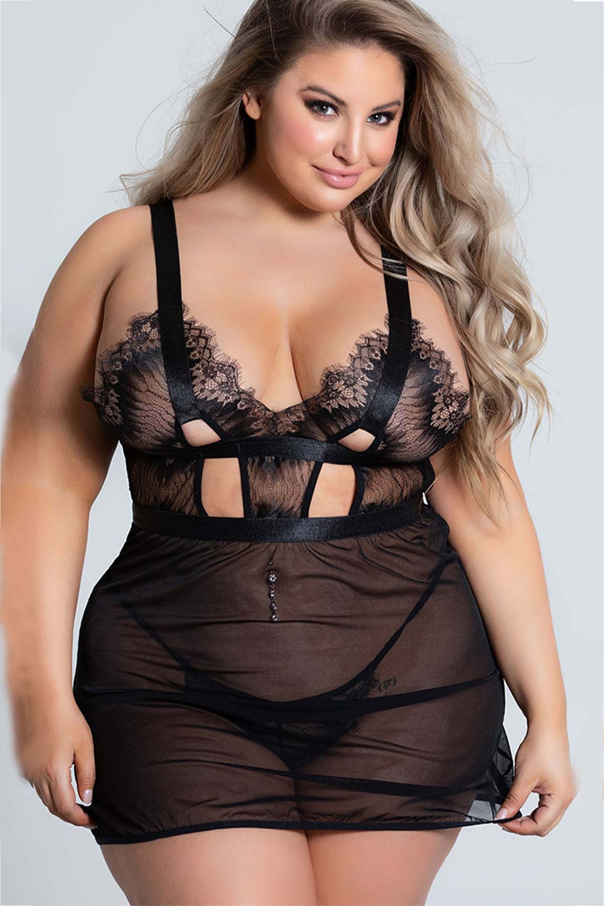 For Dreams Fantazi Büyük Beden Dantelli Gecelik Takımı - Thumbnail