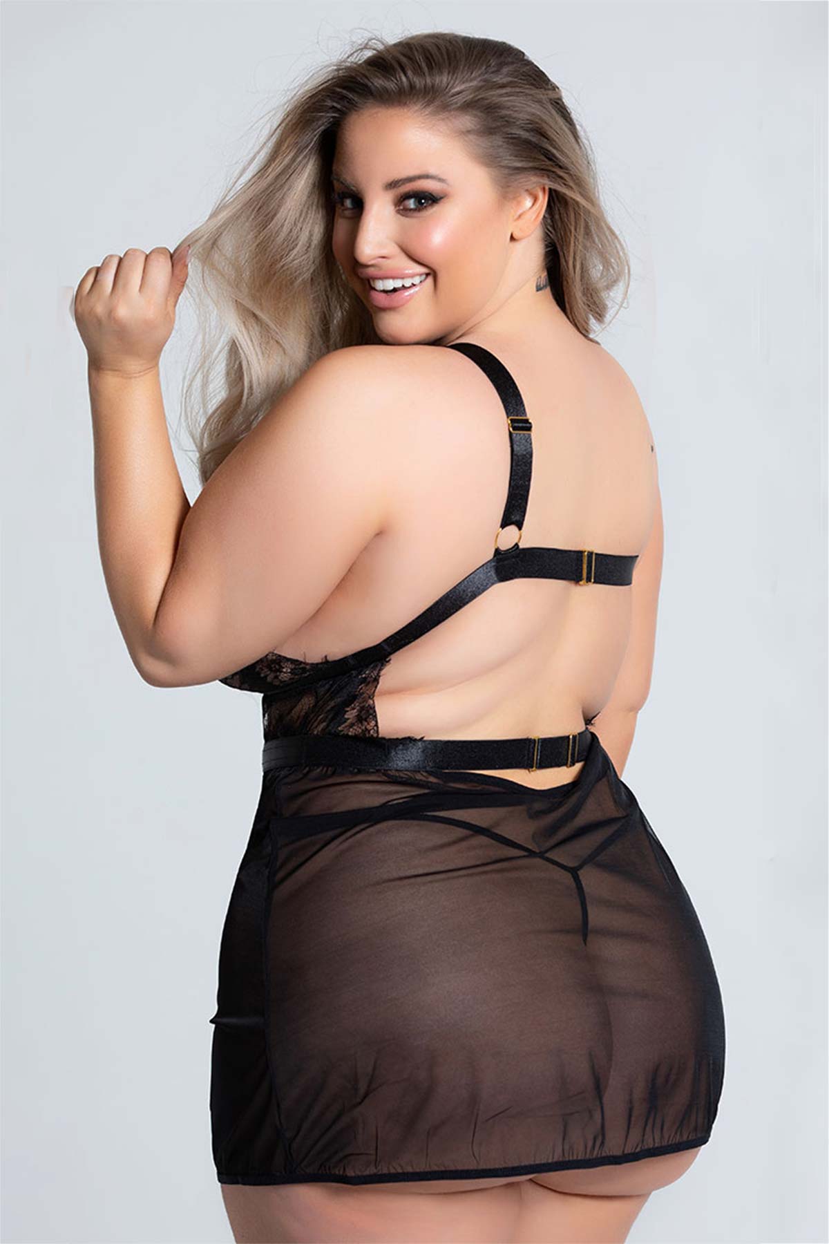 For Dreams Fantazi Büyük Beden Dantelli Gecelik Takımı - Thumbnail