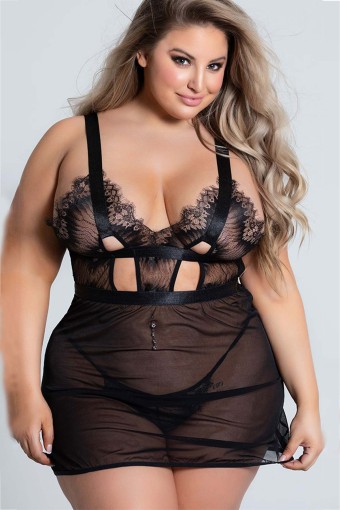 FOR DREAMS - For Dreams Fantazi Büyük Beden Dantelli Gecelik Takımı