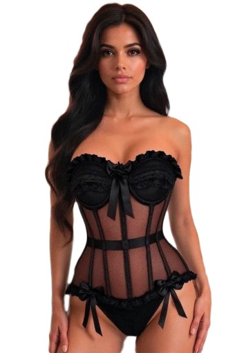 FOR DREAMS - For Dreams Kadın Fantezi Body Kurdeleli Transparan Detaylı (1)