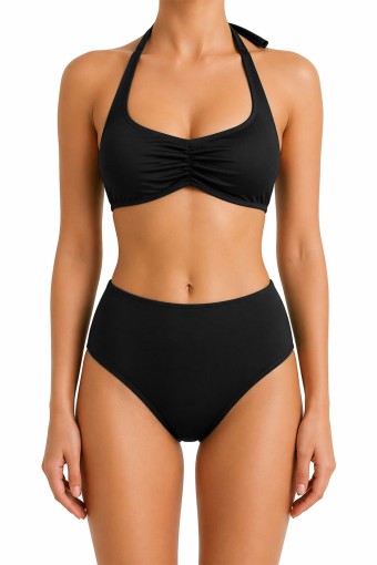 FORUM - Forum Kadın Bikini Takımı Büzgülü Yüksek Bel - Siyah