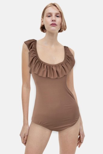 FORUM - Forum Kadın Mayo Göğüs Fırfırlı - Vizon