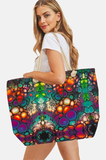 FORUM - Forum Kadın Plaj Çantası Lüx Baskılı Fermuarlı İçi Cep Detaylı