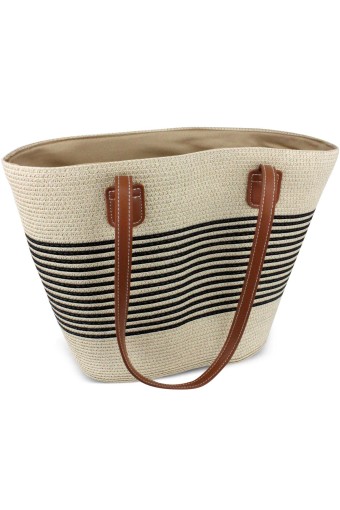 FORUM - Forum Plaj Çantası Hasır Deri Saplı Fermuarlı