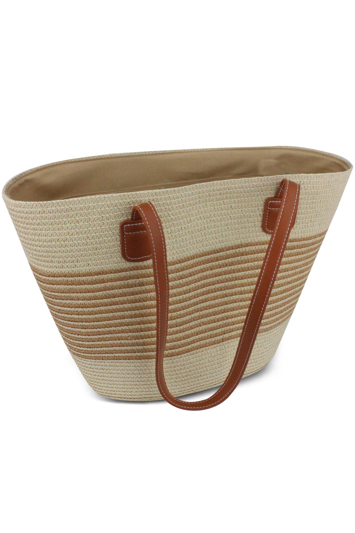 Forum Plaj Çantası Hasır Deri Saplı Fermuarlı - Thumbnail