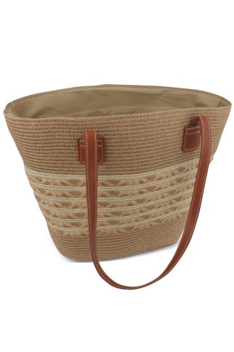 FORUM - Forum Plaj Çantası Hasır Deri Saplı Fermuarlı