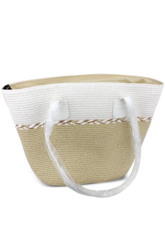 FORUM - Forum Plaj Çantası Hasır Deri Saplı Fermuarlı