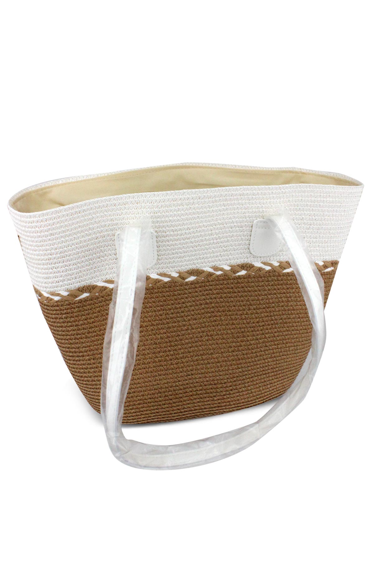 Forum Plaj Çantası Hasır Deri Saplı Fermuarlı - Thumbnail