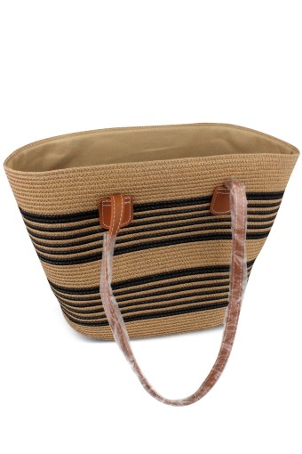 FORUM - Forum Plaj Çantası Hasır Deri Saplı Fermuarlı