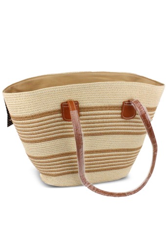 FORUM - Forum Plaj Çantası Hasır Deri Saplı Fermuarlı