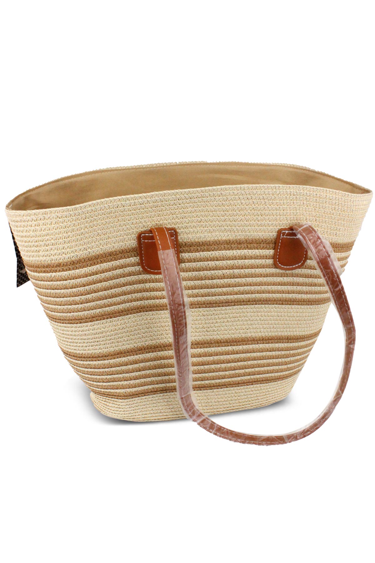 Forum Plaj Çantası Hasır Deri Saplı Fermuarlı - Thumbnail