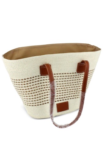 FORUM - Forum Plaj Çantası Hasır Deri Saplı Fermuarlı