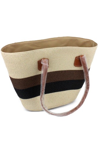 FORUM - Forum Plaj Çantası Hasır Deri Saplı Fermuarlı