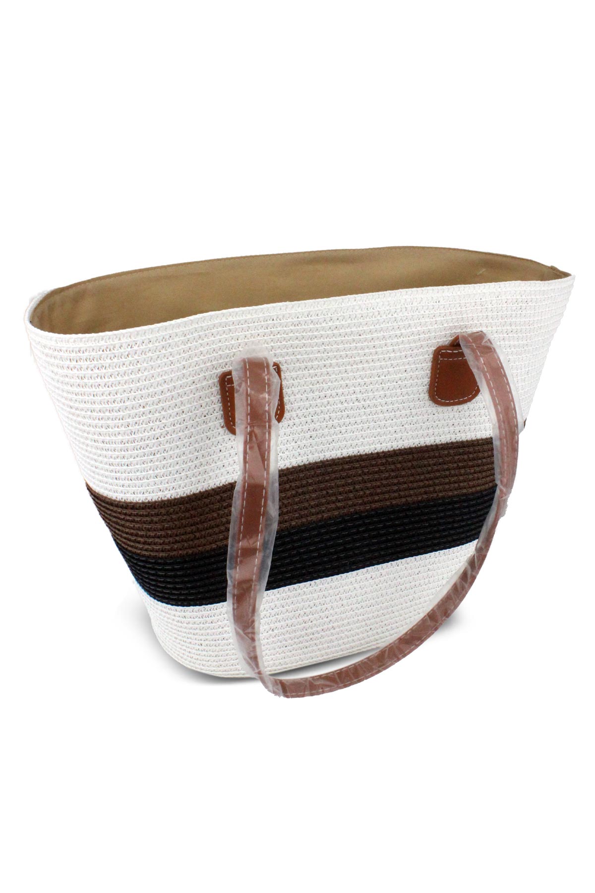 Forum Plaj Çantası Hasır Deri Saplı Fermuarlı - Thumbnail