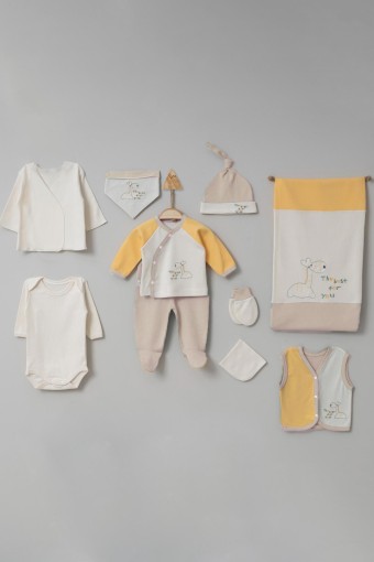 GAYE - Gaye Erkek Bebek Pamuklu 10'lu Zıbın Seti Zürafa Desenli