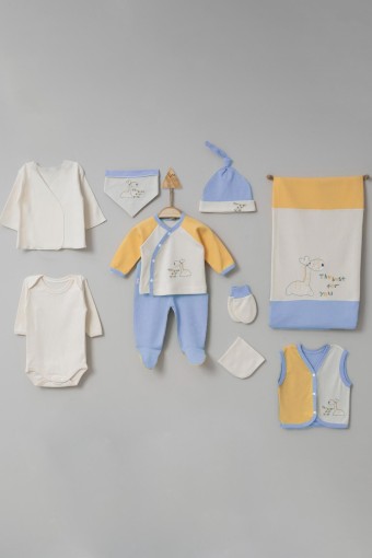 GAYE - Gaye Erkek Bebek Pamuklu 10'lu Zıbın Seti Zürafa Desenli (1)