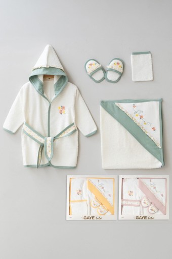 GAYE - Gaye Kız Bebek Bornoz Seti 3'lü Çiçek Desenli (1)