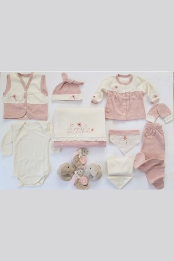 GAYE - Gaye Kız Bebek Pamuklu 10'lu Zıbın Seti Smile Yazılı