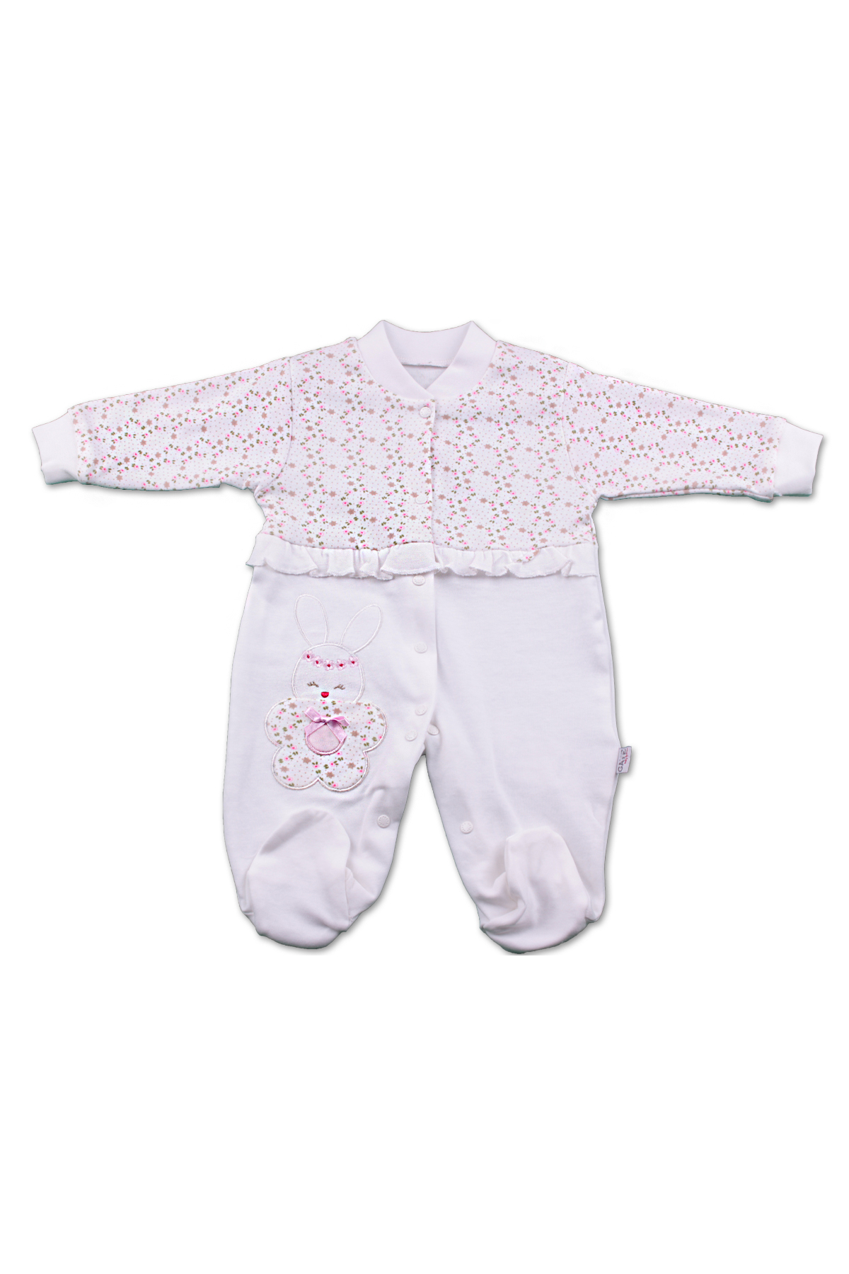 Gaye Kız Bebek Tulum Çiçekli Tavşan - Ekru - Thumbnail
