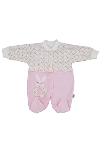 GAYE - Gaye Kız Bebek Tulum Kadife Çiçekli - Pudra Pembe (1)