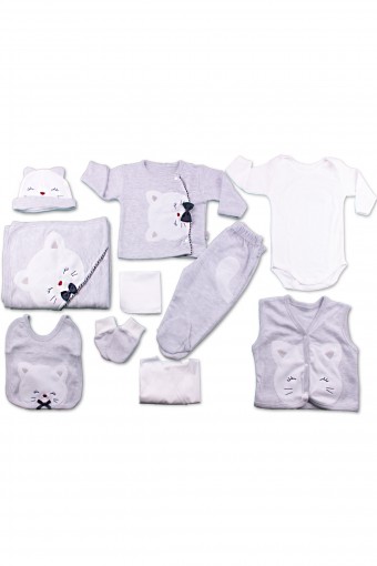 GAYE - Gaye Unisex Bebek 10'lu Zıbın Set Papyonlu Kedi Detaylı (1)