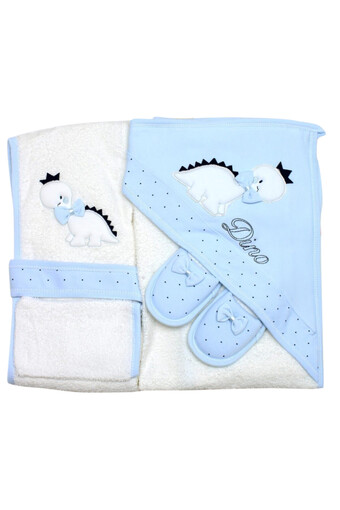 GAYE - Gaye Unisex Bebek Bornoz Seti 3'lü Dinazor Desenli