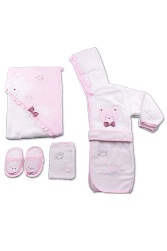 GAYE - Gaye Unisex Bebek Bornoz Seti 3'lü Kedi Desenli (1)