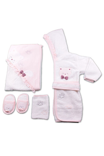 GAYE - Gaye Unisex Bebek Bornoz Seti 3'lü Kedi Desenli