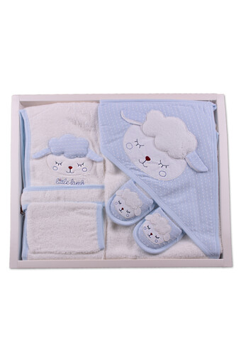 GAYE - Gaye Unisex Bebek Bornoz Seti 3'lü Kuzu Desenli