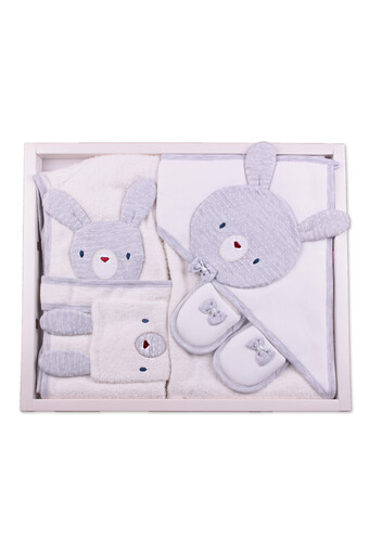 GAYE - Gaye Unisex Bebek Bornoz Seti 3'lü Tavşan Desenli (1)
